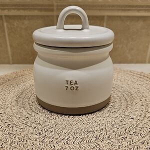 New Hearth And Hand Ceramic Tea Canister with Lid - White and Brown